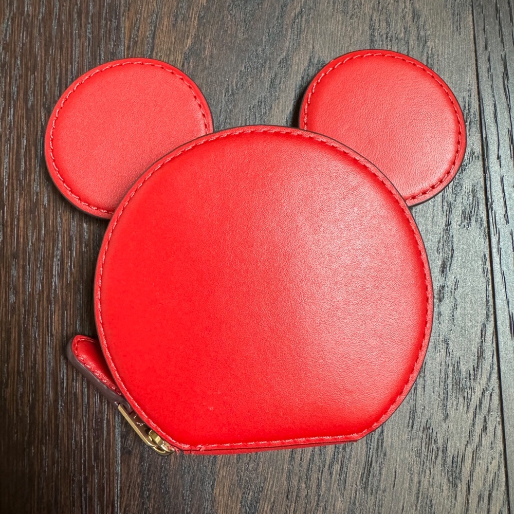 COACH X Disney Mickey Mouse Ears Leather Limited Edition Coin Purse (Red)